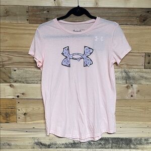 Under Armour size Large Light Pink Short Sleeve T-shirt with Purple Donut Logo